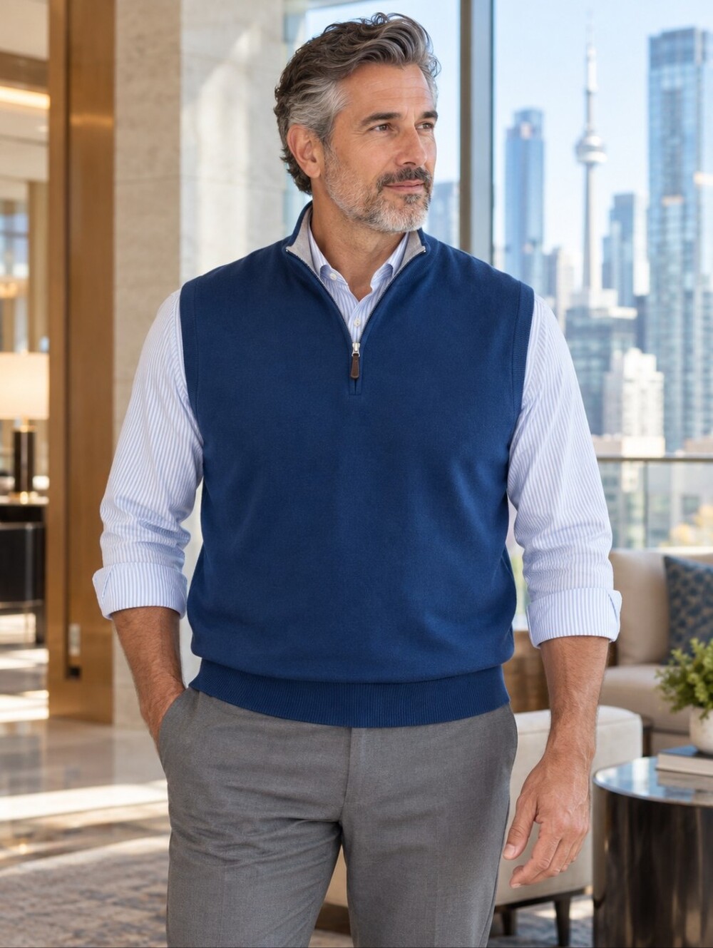 Peter Millar Crown Soft Quarter Zip Sweater Vest XXL Pima Silk Cashmere Navy